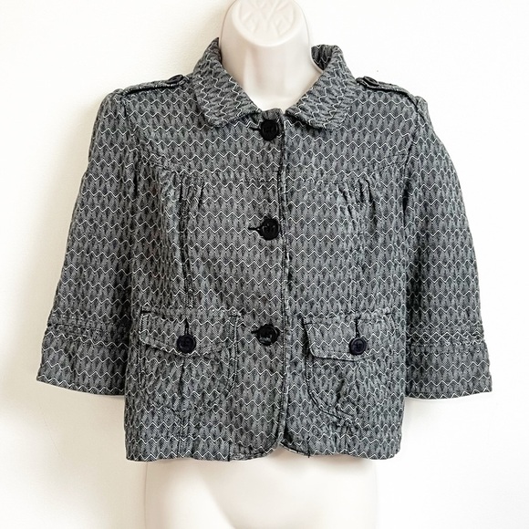 Roxy Cropped Herringbone Single Breasted Blazer Casual Jacket Gray black Medium - Picture 1 of 9
